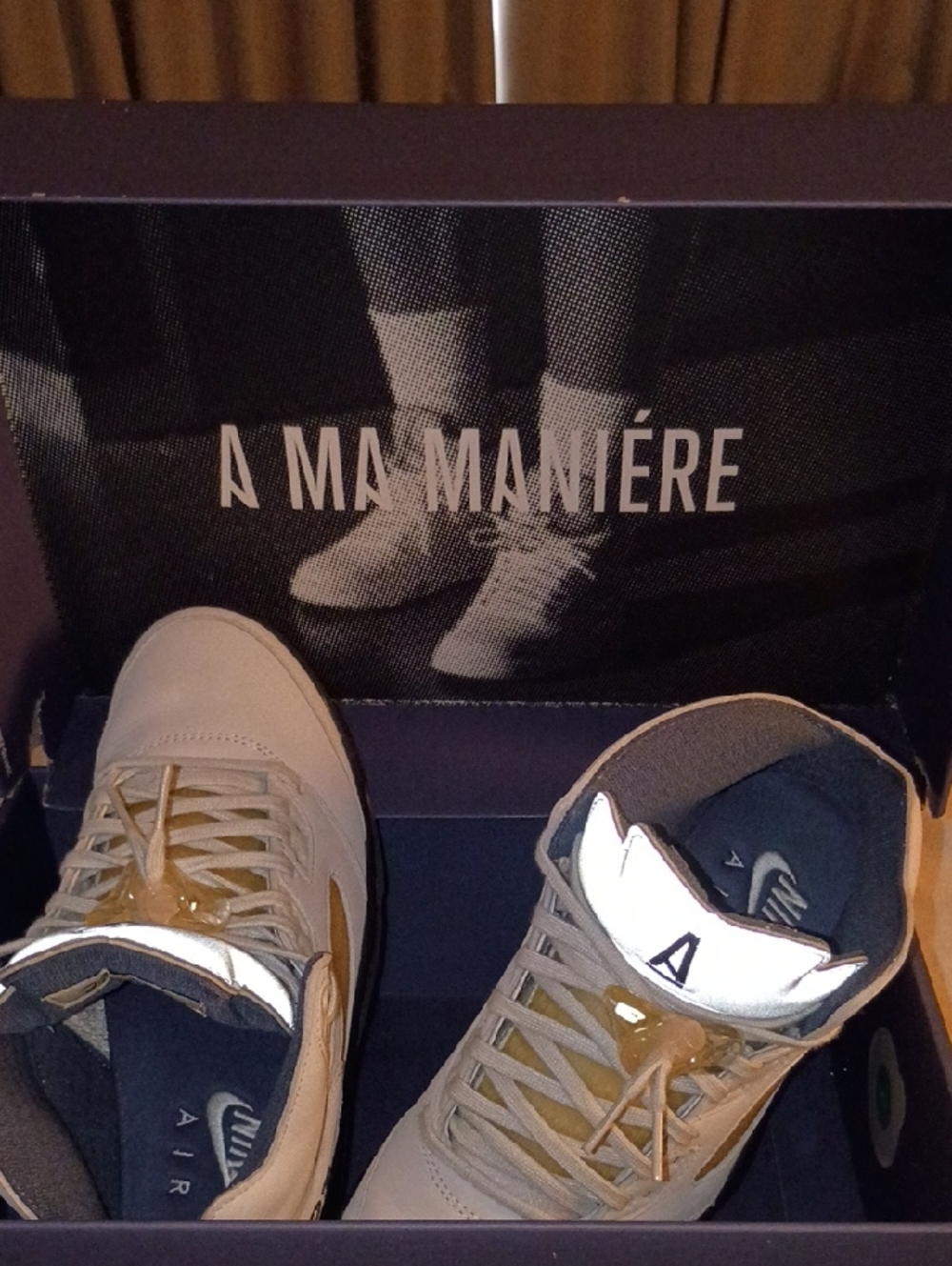 Jordan A Ma Maniére Sneakers in Beige and White with Gold Accent